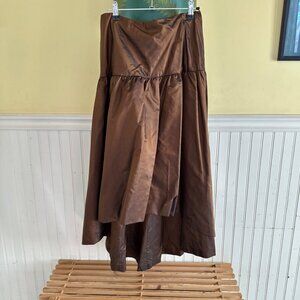 Peggy Jennings Brown 100% Pure Silk High Low dress Button Back Closure Size 8